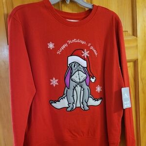 Disney Parks Eeyore Santa Sweater Christmas Holiday Crew Neck Red Embroidered